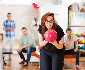 Image showing Woman Ready With Bowling Ball in Club