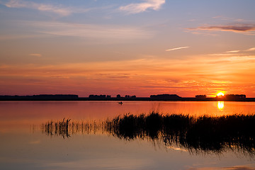 Image showing Sunset lake landscape.