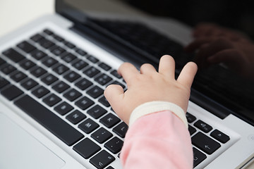 Image showing Girl's Hand Typing On Laptop Keyboard