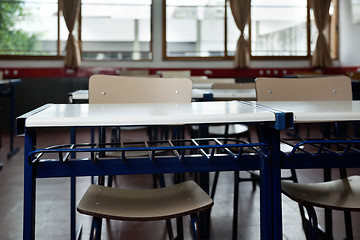 Image showing Classroom With Empty Chairs And Desks
