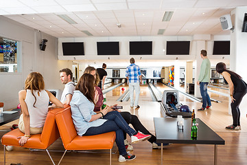 Image showing Friends Spending Leisure Time in Bowling Club