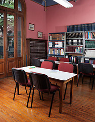 Image showing Empty Library With Tables And Chairs