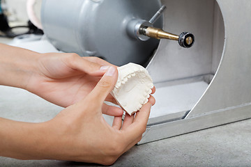 Image showing Dentist's Hands Holding Dental Plaster Mold