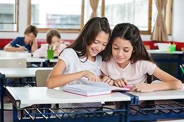 Image showing Schoolgirls Studying Together At Desk