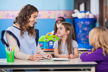 Image showing Teacher Teaching Little Girls In Classroom