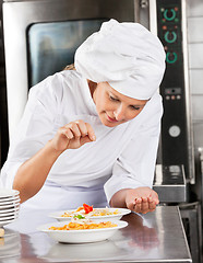 Image showing Chef Adding Spices To Dish