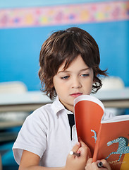 Image showing Boy Reading Book In Classroom