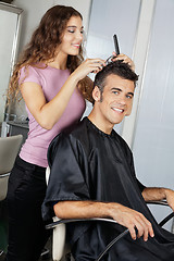 Image showing Mature Client Getting Haircut In Salon