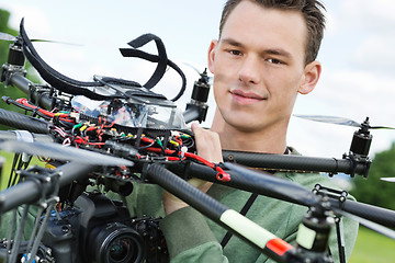 Image showing Engineer Holding UAV Octocopter