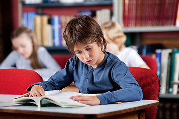 Image showing Schoolboy Reading Book At Table In Library