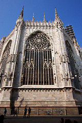 Image showing spire italy church  rose   in milan and column