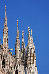 Image showing spire italy church  rose window   front  