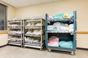 Image showing Hospital Supplies Arranged In Trolleys