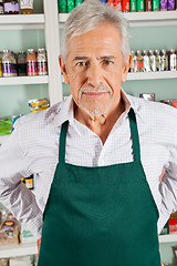 Image showing Senior Male Owner Standing In Grocery Store