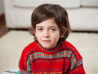 Image showing Boy Wearing Red Sweater During Christmas