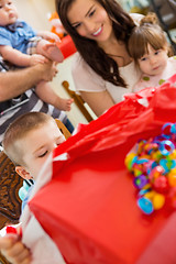 Image showing Birthday Boy Opening Gift Box