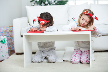 Image showing Children Writing Letter To Santa Claus During Christmas