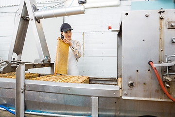 Image showing Young Beekeeper Working On Honey Extraction Plant