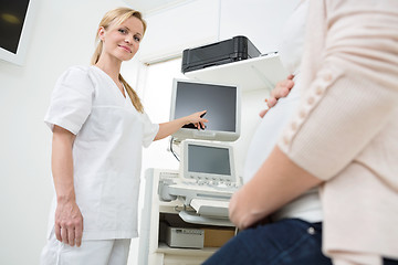 Image showing Gynecologist Showing Ultrasound Scan To Pregnant Woman