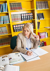 Image showing Teacher Writing In Book At University Library