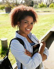 Image showing Woman Standing Arms Crossed On College Campus