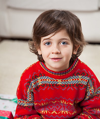 Image showing Cute Boy Wearing Sweater During Christmas