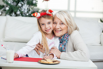 Image showing Grandmother And Girl Smiling During Christmas