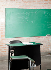 Image showing Classroom With Greenboard And Furniture