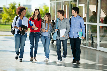 Image showing Students Walking Together On College Campus