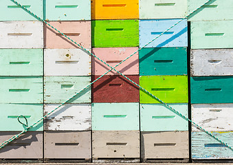 Image showing Honeycomb Crates Tied On Truck