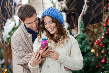 Image showing Couple With Christmas Present At Store