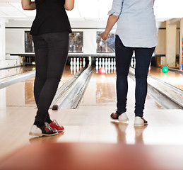 Image showing Female Friends Bowling in Club