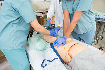 Image showing Nurses And Doctor Performing CPR On Dummy