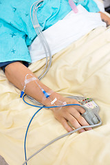 Image showing Pulse Oximeter Attached To Patient's Finger