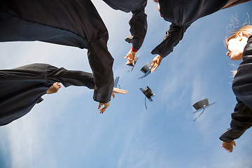 Image showing Students Throwing Mortar Boards In Air On Graduation Day