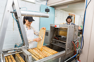 Image showing Beekeepers Working At Honey Extraction Plant