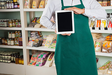 Image showing Owner Showing Digital Tablet In Store