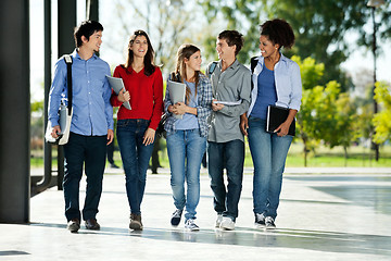 Image showing College Students Walking Together On Campus