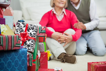 Image showing Closeup Of Stacked Christmas Gifts