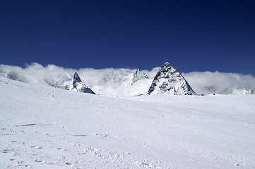 Image showing Ski slope at nice sun day