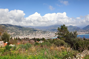 Image showing View of the beach and the town of Alanya.