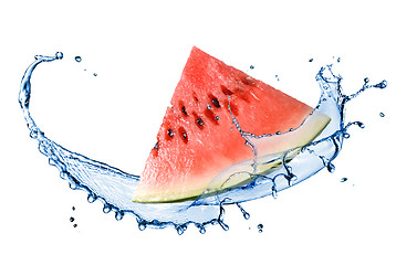 Image showing watermelon and water splash isolated on white