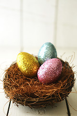 Image showing Colorful Easter Eggs Still Life With Natural Light