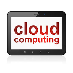 Image showing Cloud networking concept: Cloud Computing on tablet pc computer