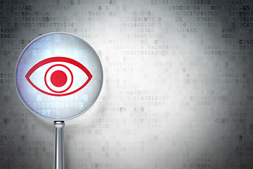 Image showing Safety concept:  Eye with optical glass on digital background