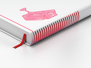 Image showing Protection concept: closed book, Cctv Camera on white background