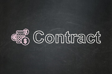 Image showing Business concept: Calculator and Contract on chalkboard background