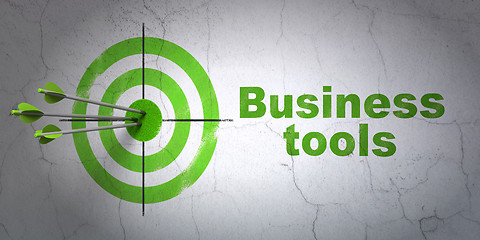 Image showing Business concept: target and Business Tools on wall background