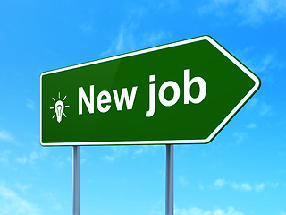 Image showing Business concept: New Job and Light Bulb on road sign background