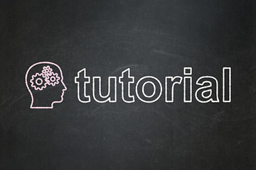 Image showing Education concept: Head With Gears and Tutorial on chalkboard background